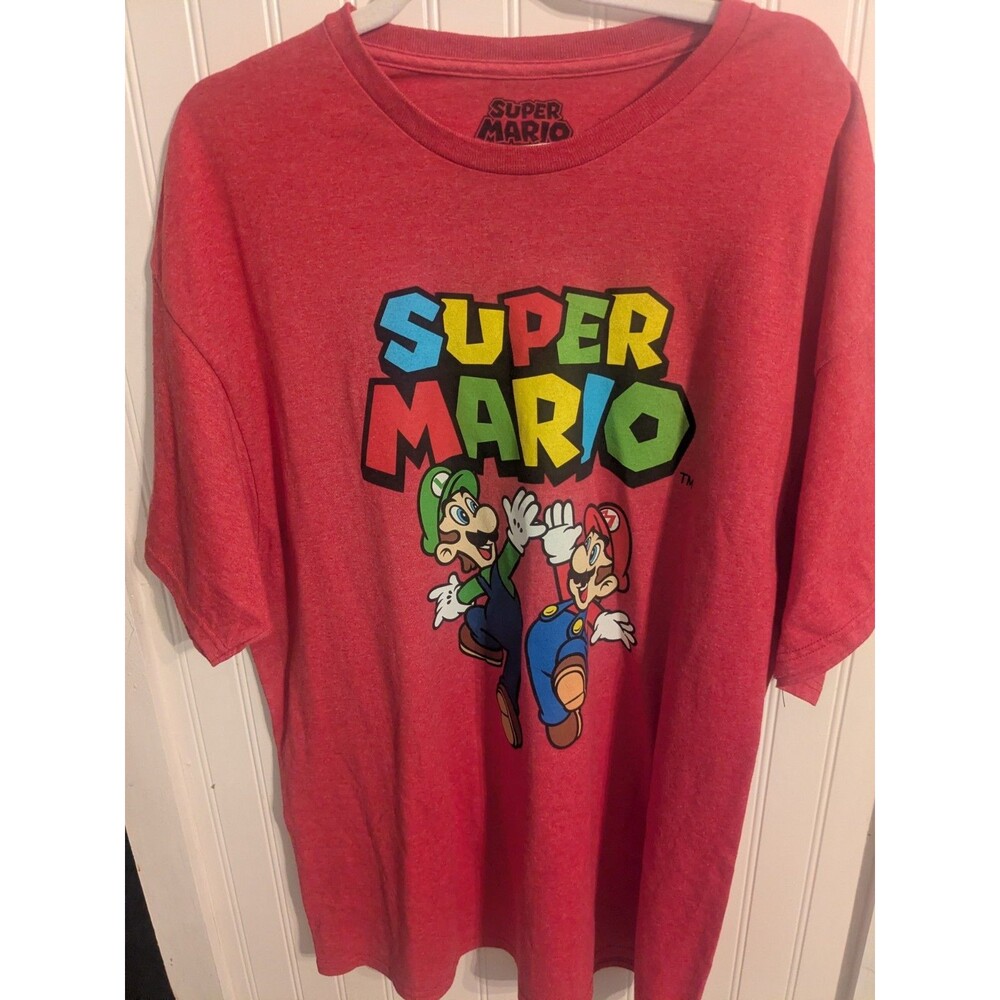 Nintendo Super Mario T Shirt Mens XXL Red Graphic Mario Luigi Tee Video Game
